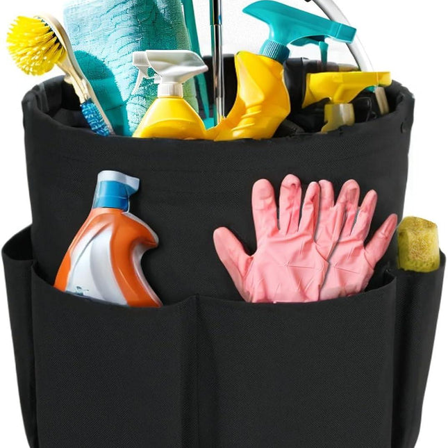 Black Foldable Cleaning Caddy with 6 Outer Pockets: 17L Collapsible Storage Basket for Household, Bathroom, Picnic & Beach – Durable Oxford Cloth Organizer  | Other colors available in store.