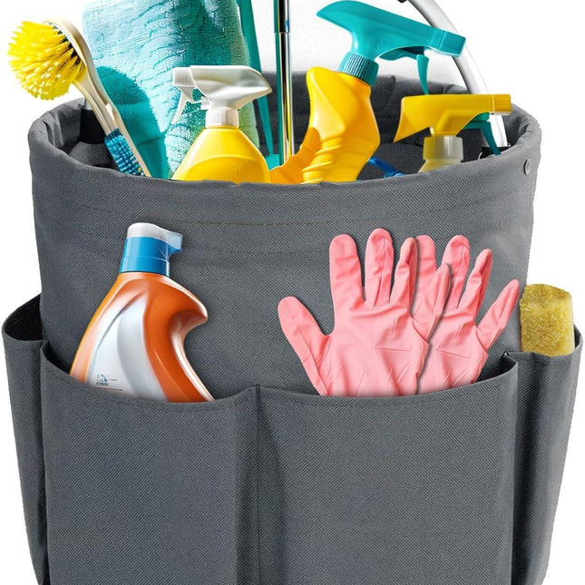Grey Foldable Cleaning Caddy with 6 Outer Pockets: 17L Collapsible Storage Basket for Household, Bathroom, Picnic & Beach – Durable Oxford Cloth Organizer  | Other colors available in store.