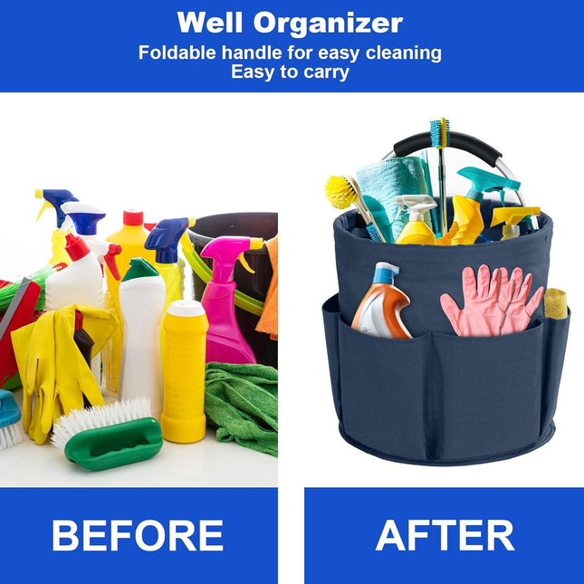 Blue Foldable Cleaning Caddy with 6 Outer Pockets: 17L Collapsible Storage Basket for Household, Bathroom, Picnic & Beach – Durable Oxford Cloth Organizer  | Other colors available in store.