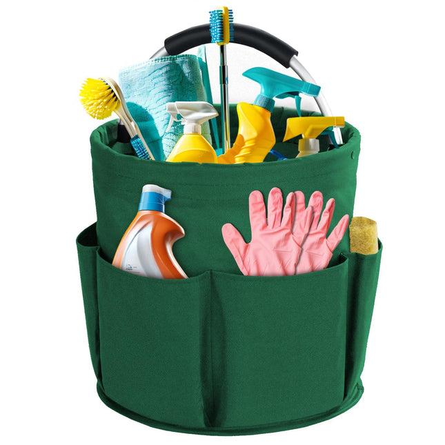 Green Foldable Cleaning Caddy with 6 Outer Pockets: 17L Collapsible Storage Basket for Household, Bathroom, Picnic & Beach – Durable Oxford Cloth Organizer  | Other colors available in store.