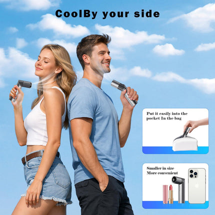 Portable Mini Handheld Fan – 3-in-1 Rechargeable Turbine Fan with 1-199 Speed, Digital Display, Neck Strap, Long Battery Life for Outdoor, Travel, Office Use (Grey).