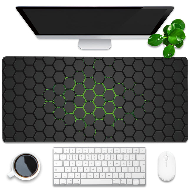 Extra Large Gaming Mouse Pad with Hexagonal Design – Anti-Slip Desk Mat for Keyboard, Mouse & Office Use, Durable Stitched Edge, Smooth Fabric Surface (Black).