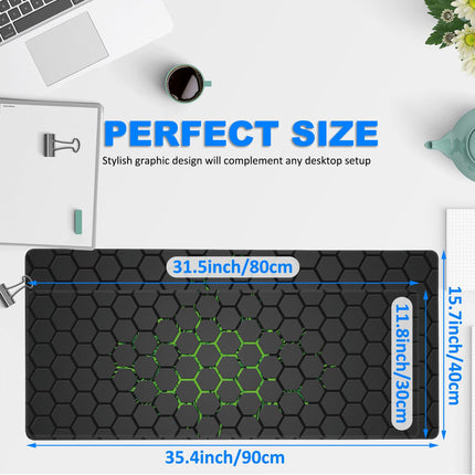 Extra Large Gaming Mouse Pad with Hexagonal Design – Anti-Slip Desk Mat for Keyboard, Mouse & Office Use, Durable Stitched Edge, Smooth Fabric Surface (Black).