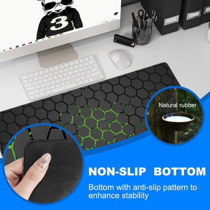 Extra Large Gaming Mouse Pad with Hexagonal Design – Anti-Slip Desk Mat for Keyboard, Mouse & Office Use, Durable Stitched Edge, Smooth Fabric Surface (Black).