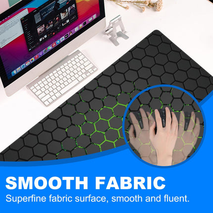 Extra Large Gaming Mouse Pad with Hexagonal Design – Anti-Slip Desk Mat for Keyboard, Mouse & Office Use, Durable Stitched Edge, Smooth Fabric Surface (Black).