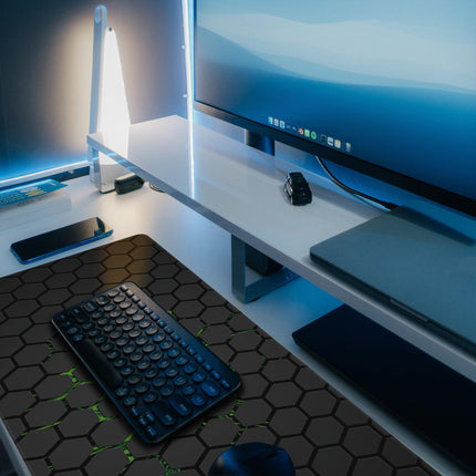 Extra Large Gaming Mouse Pad with Hexagonal Design – Anti-Slip Desk Mat for Keyboard, Mouse & Office Use, Durable Stitched Edge, Smooth Fabric Surface (Black).