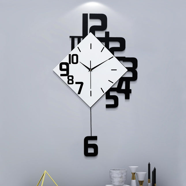 Modern Diamond Wall Clock – Creative 3D Design Silent Quartz Wall Clock for Living Room, Bedroom, Office, Home Decor, Battery Operated (Black-White).