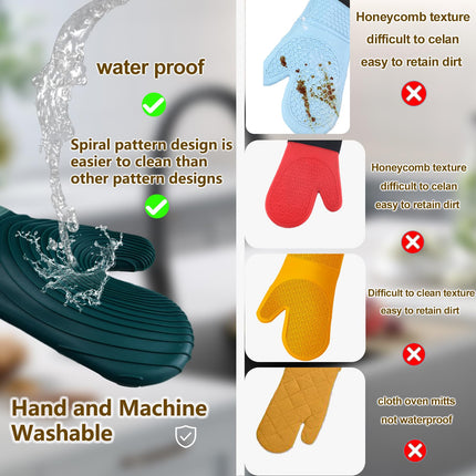 Premium Silicone Oven Mitts – Heat Resistant Up to 500°F, Non-Slip Grip, Easy to Clean, Food Grade & BPA-Free, Ideal for Grilling, Baking, Cooking, Microwave Use (Green).