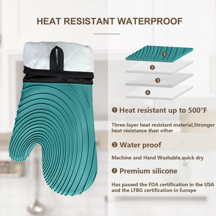 Premium Silicone Oven Mitts – Heat Resistant Up to 500°F, Non-Slip Grip, Easy to Clean, Food Grade & BPA-Free, Ideal for Grilling, Baking, Cooking, Microwave Use (Green).