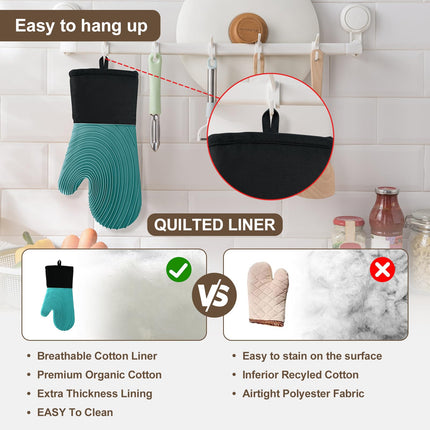 Premium Silicone Oven Mitts – Heat Resistant Up to 500°F, Non-Slip Grip, Easy to Clean, Food Grade & BPA-Free, Ideal for Grilling, Baking, Cooking, Microwave Use (Green).
