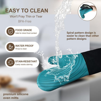 Premium Silicone Oven Mitts – Heat Resistant Up to 500°F, Non-Slip Grip, Easy to Clean, Food Grade & BPA-Free, Ideal for Grilling, Baking, Cooking, Microwave Use (Green).