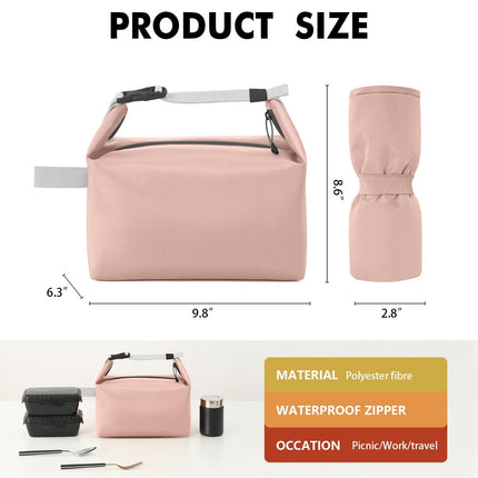 Foldable Lunch Bag – Reusable Insulated Cooler Tote with Waterproof Zipper, Leak-Proof Design, Lightweight & Compact, Ideal for Work, School, Picnic, Travel (Pink).