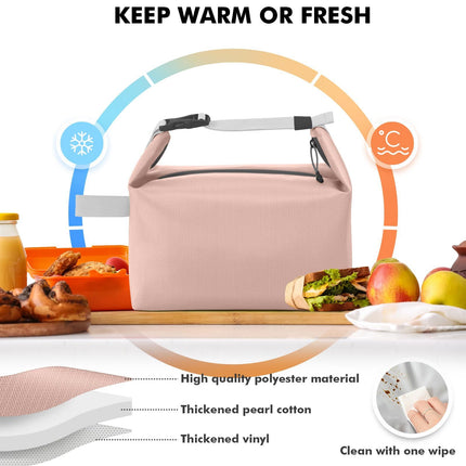 Foldable Lunch Bag – Reusable Insulated Cooler Tote with Waterproof Zipper, Leak-Proof Design, Lightweight & Compact, Ideal for Work, School, Picnic, Travel (Pink).