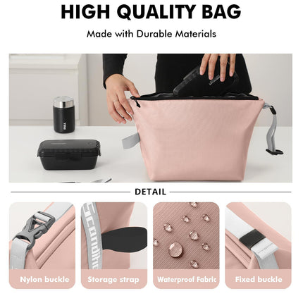 Foldable Lunch Bag – Reusable Insulated Cooler Tote with Waterproof Zipper, Leak-Proof Design, Lightweight & Compact, Ideal for Work, School, Picnic, Travel (Pink).