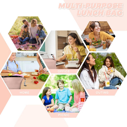 Foldable Lunch Bag – Reusable Insulated Cooler Tote with Waterproof Zipper, Leak-Proof Design, Lightweight & Compact, Ideal for Work, School, Picnic, Travel (Pink).