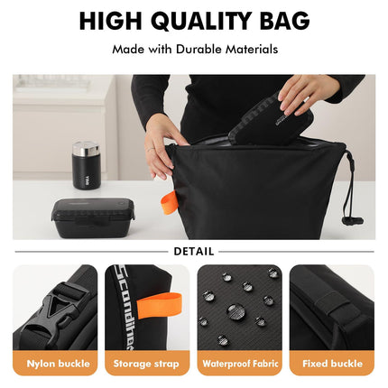 Foldable Lunch Bag – Reusable Insulated Cooler Tote with Waterproof Zipper, Leak-Proof Design, Lightweight & Compact, Ideal for Work, School, Picnic, Travel (Black).