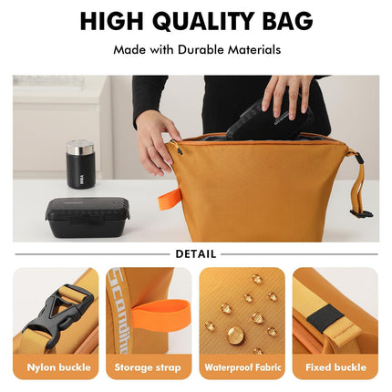 Foldable Lunch Bag – Reusable Insulated Cooler Tote with Waterproof Zipper, Leak-Proof Design, Lightweight & Compact, Ideal for Work, School, Picnic, Travel (Yellow).
