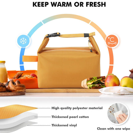 Foldable Lunch Bag – Reusable Insulated Cooler Tote with Waterproof Zipper, Leak-Proof Design, Lightweight & Compact, Ideal for Work, School, Picnic, Travel (Yellow).