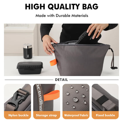 Foldable Lunch Bag – Reusable Insulated Cooler Tote with Waterproof Zipper, Leak-Proof Design, Lightweight & Compact, Ideal for Work, School, Picnic, Travel (Grey).