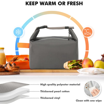 Foldable Lunch Bag – Reusable Insulated Cooler Tote with Waterproof Zipper, Leak-Proof Design, Lightweight & Compact, Ideal for Work, School, Picnic, Travel (Grey).