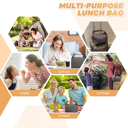 Foldable Lunch Bag – Reusable Insulated Cooler Tote with Waterproof Zipper, Leak-Proof Design, Lightweight & Compact, Ideal for Work, School, Picnic, Travel (Grey).