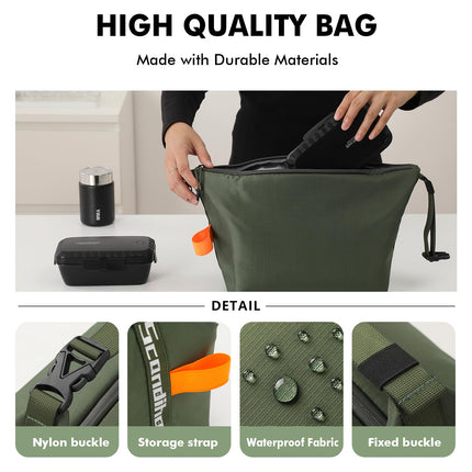 Foldable Lunch Bag – Reusable Insulated Cooler Tote with Waterproof Zipper, Leak-Proof Design, Lightweight & Compact, Ideal for Work, School, Picnic, Travel (Military green).