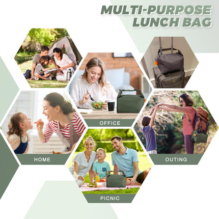 Foldable Lunch Bag – Reusable Insulated Cooler Tote with Waterproof Zipper, Leak-Proof Design, Lightweight & Compact, Ideal for Work, School, Picnic, Travel (Military green).