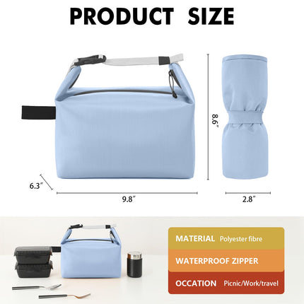 Foldable Lunch Bag – Reusable Insulated Cooler Tote with Waterproof Zipper, Leak-Proof Design, Lightweight & Compact, Ideal for Work, School, Picnic, Travel (Blue).