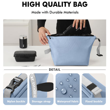 Foldable Lunch Bag – Reusable Insulated Cooler Tote with Waterproof Zipper, Leak-Proof Design, Lightweight & Compact, Ideal for Work, School, Picnic, Travel (Blue).