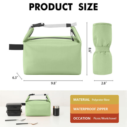 Foldable Lunch Bag – Reusable Insulated Cooler Tote with Waterproof Zipper, Leak-Proof Design, Lightweight & Compact, Ideal for Work, School, Picnic, Travel (Green).