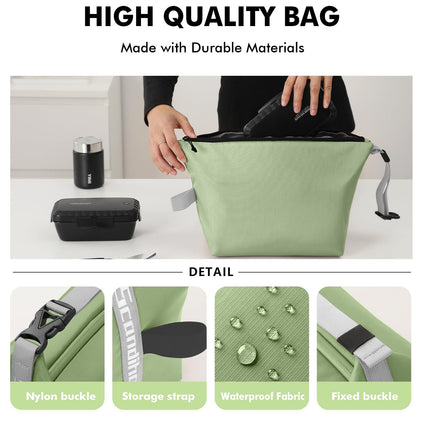 Foldable Lunch Bag – Reusable Insulated Cooler Tote with Waterproof Zipper, Leak-Proof Design, Lightweight & Compact, Ideal for Work, School, Picnic, Travel (Green).