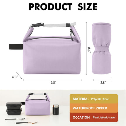 Foldable Lunch Bag – Reusable Insulated Cooler Tote with Waterproof Zipper, Leak-Proof Design, Lightweight & Compact, Ideal for Work, School, Picnic, Travel (Purple).