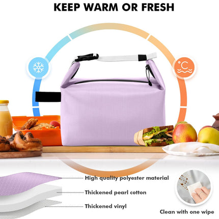 Foldable Lunch Bag – Reusable Insulated Cooler Tote with Waterproof Zipper, Leak-Proof Design, Lightweight & Compact, Ideal for Work, School, Picnic, Travel (Purple).
