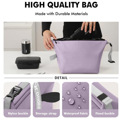 Foldable Lunch Bag – Reusable Insulated Cooler Tote with Waterproof Zipper, Leak-Proof Design, Lightweight & Compact, Ideal for Work, School, Picnic, Travel (Purple).