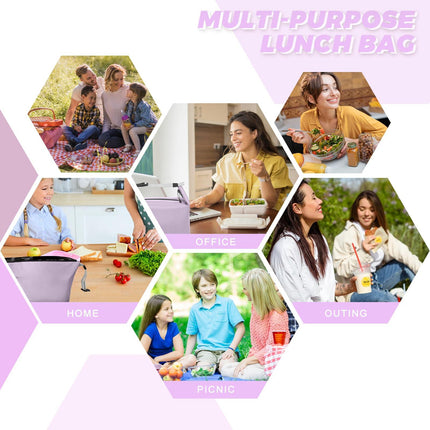 Foldable Lunch Bag – Reusable Insulated Cooler Tote with Waterproof Zipper, Leak-Proof Design, Lightweight & Compact, Ideal for Work, School, Picnic, Travel (Purple).