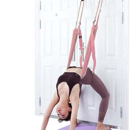 Door-Hanging Yoga Hammock for Backbend & Stretching – Adjustable Aerial Yoga Strap with Dual Anchors, Full-Body Flexibility Trainer for Home Use (Pink).