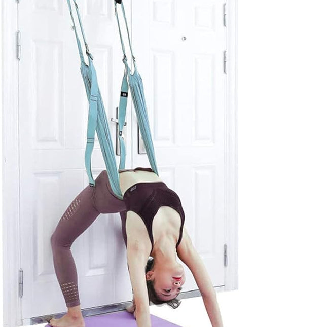 Door-Hanging Yoga Hammock for Backbend & Stretching – Adjustable Aerial Yoga Strap with Dual Anchors, Full-Body Flexibility Trainer for Home Use (Blue)