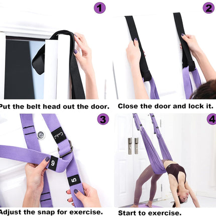 Door-Hanging Yoga Hammock for Backbend & Stretching – Adjustable Aerial Yoga Strap with Dual Anchors, Full-Body Flexibility Trainer for Home Use (Blue).