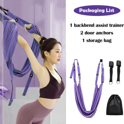 Door-Hanging Yoga Hammock for Backbend & Stretching – Adjustable Aerial Yoga Strap with Dual Anchors, Full-Body Flexibility Trainer for Home Use (Blue).