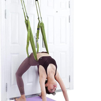 Door-Hanging Yoga Hammock for Backbend & Stretching – Adjustable Aerial Yoga Strap with Dual Anchors, Full-Body Flexibility Trainer for Home Use (Green)