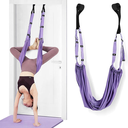 Door-Hanging Yoga Hammock for Backbend & Stretching – Adjustable Aerial Yoga Strap with Dual Anchors, Full-Body Flexibility Trainer for Home Use (Purple).