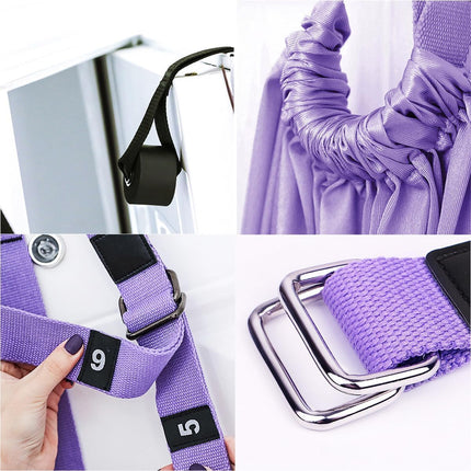 Door-Hanging Yoga Hammock for Backbend & Stretching – Adjustable Aerial Yoga Strap with Dual Anchors, Full-Body Flexibility Trainer for Home Use (Purple).