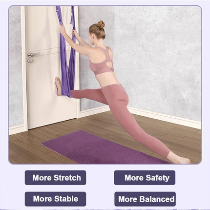 Door-Hanging Yoga Hammock for Backbend & Stretching – Adjustable Aerial Yoga Strap with Dual Anchors, Full-Body Flexibility Trainer for Home Use (Purple).
