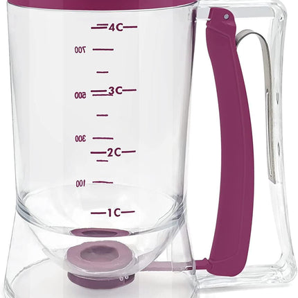 Batter Dispenser with Measuring Marks – 900ml Cake Mix Pourer for Cupcakes, Pancakes, Muffins, Waffles & More (Purple).