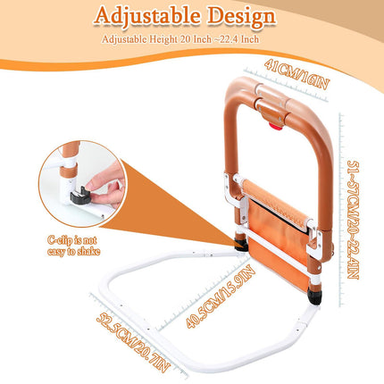 Adjustable Bed Rail for Elderly – Foldable Bedside Safety Grab Bar with Non-Slip Handle & Storage Pouch, Fits Twin to King Beds (Orange).