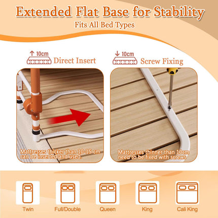 Adjustable Bed Rail for Elderly – Foldable Bedside Safety Grab Bar with Non-Slip Handle & Storage Pouch, Fits Twin to King Beds (Orange).