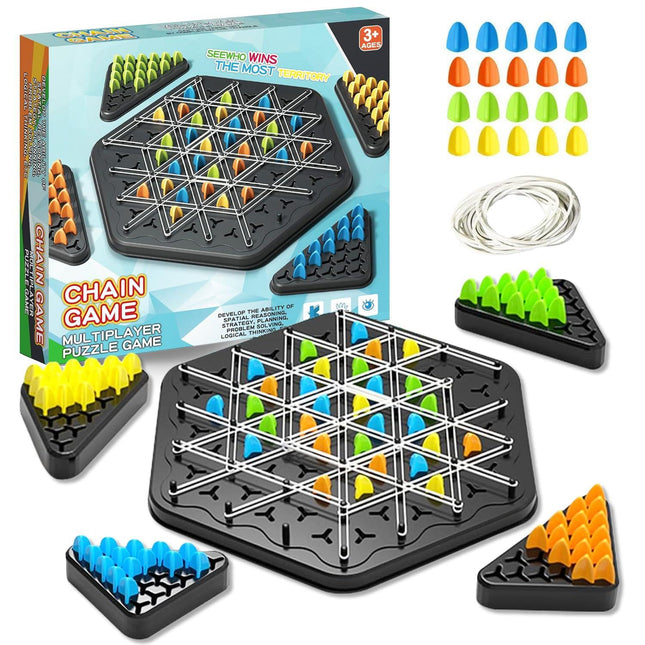 Chain Game – Multiplayer Strategy Board Puzzle for Kids & Adults | Fun Geometric Chess with Rubber Bands, 2–4 Players | Ideal Family Game for Parties, Gifts & Screen-Free Play.
