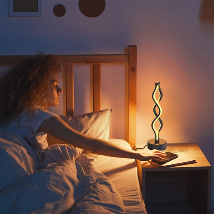 Twisted Spiral LED Table Lamp – Modern Touch-Control Desk Light for Bedroom, Living Room & Café Decor (Black).