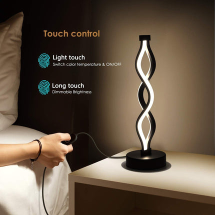 Twisted Spiral LED Table Lamp – Modern Touch-Control Desk Light for Bedroom, Living Room & Café Decor (Black).