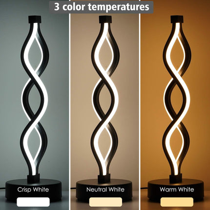 Twisted Spiral LED Table Lamp – Modern Touch-Control Desk Light for Bedroom, Living Room & Café Decor (Black).